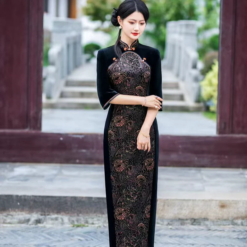 【美人襟】秋冬丝绒新中式新款妈妈旗袍 高定 复古日常 裙长121