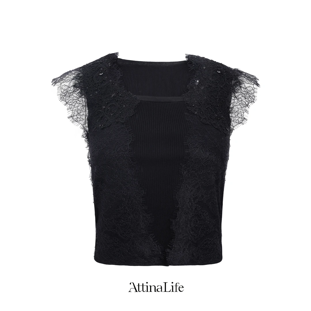 AttinaLife24夏季新款吊带背心拼接蕾丝时尚百搭打底美背修身显瘦