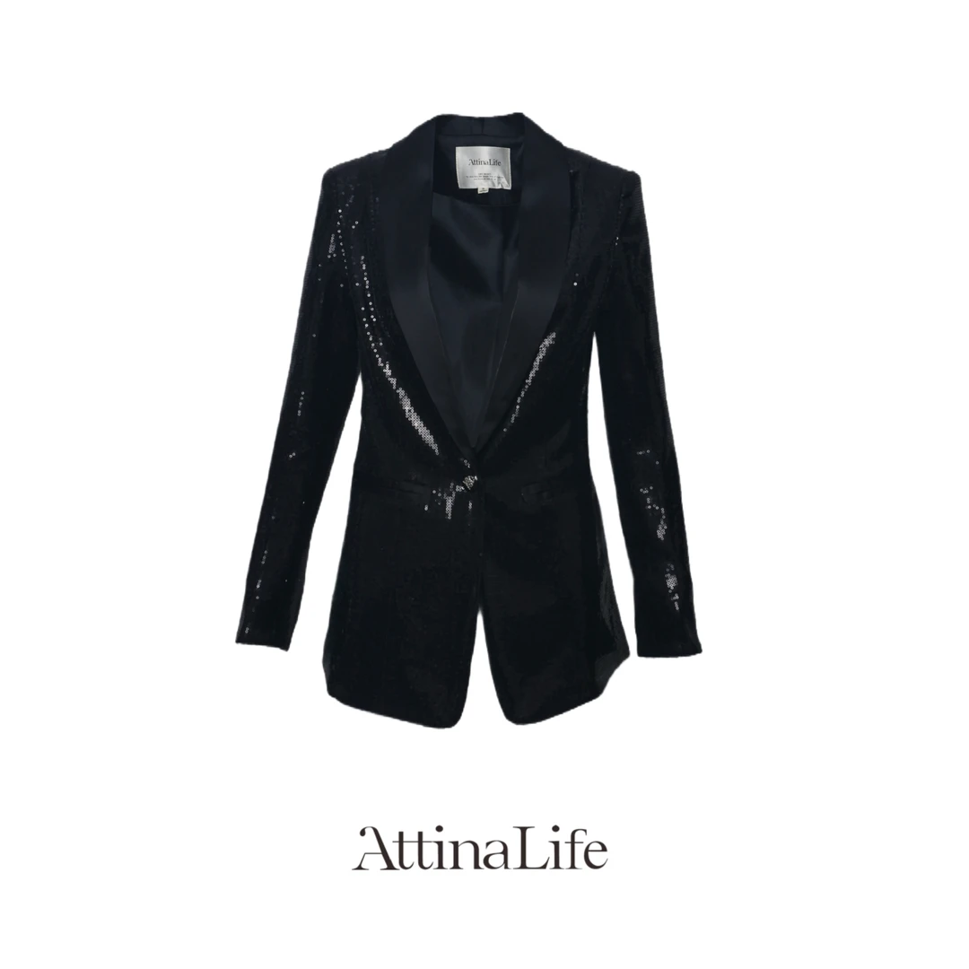 AttinaLife24春黑色亮片收腰显瘦西装高腰短裤套装气质御姐轻奢风