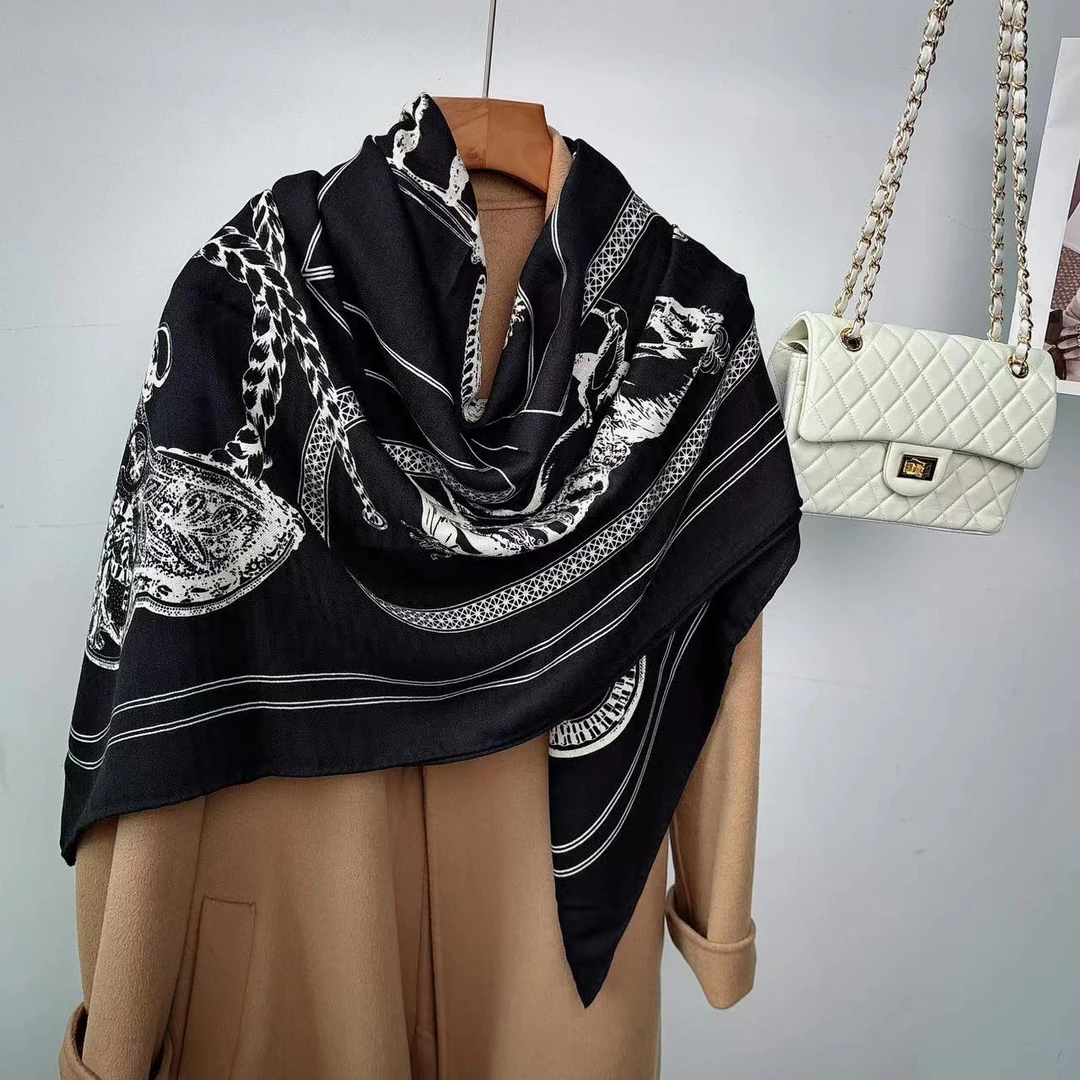 盛宴华丽乐章130cm桑蚕丝羊毛混纺大方巾披肩马鞍保暖围巾直播