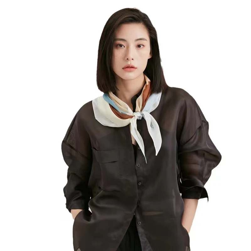 逐梦鸟真丝桑蚕丝丝巾雪纺菱形巾女春秋薄款长条百搭夏季58*175cm