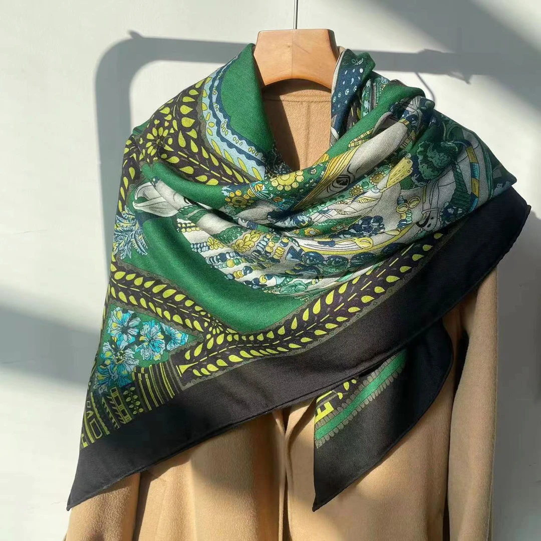 逐梦鸟绿马盛装骏马110支澳洲美利奴羊毛围巾女冬季披肩外搭130cm