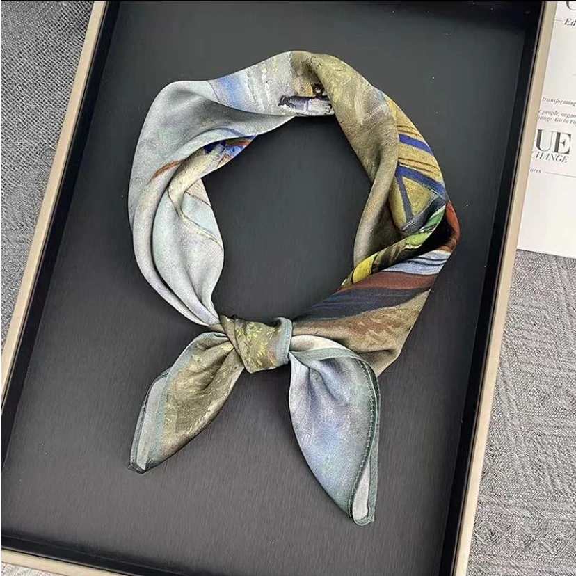 A041逐梦鸟真丝桑蚕丝丝巾小方巾12姆米53cm小方巾女油画帆船53cm