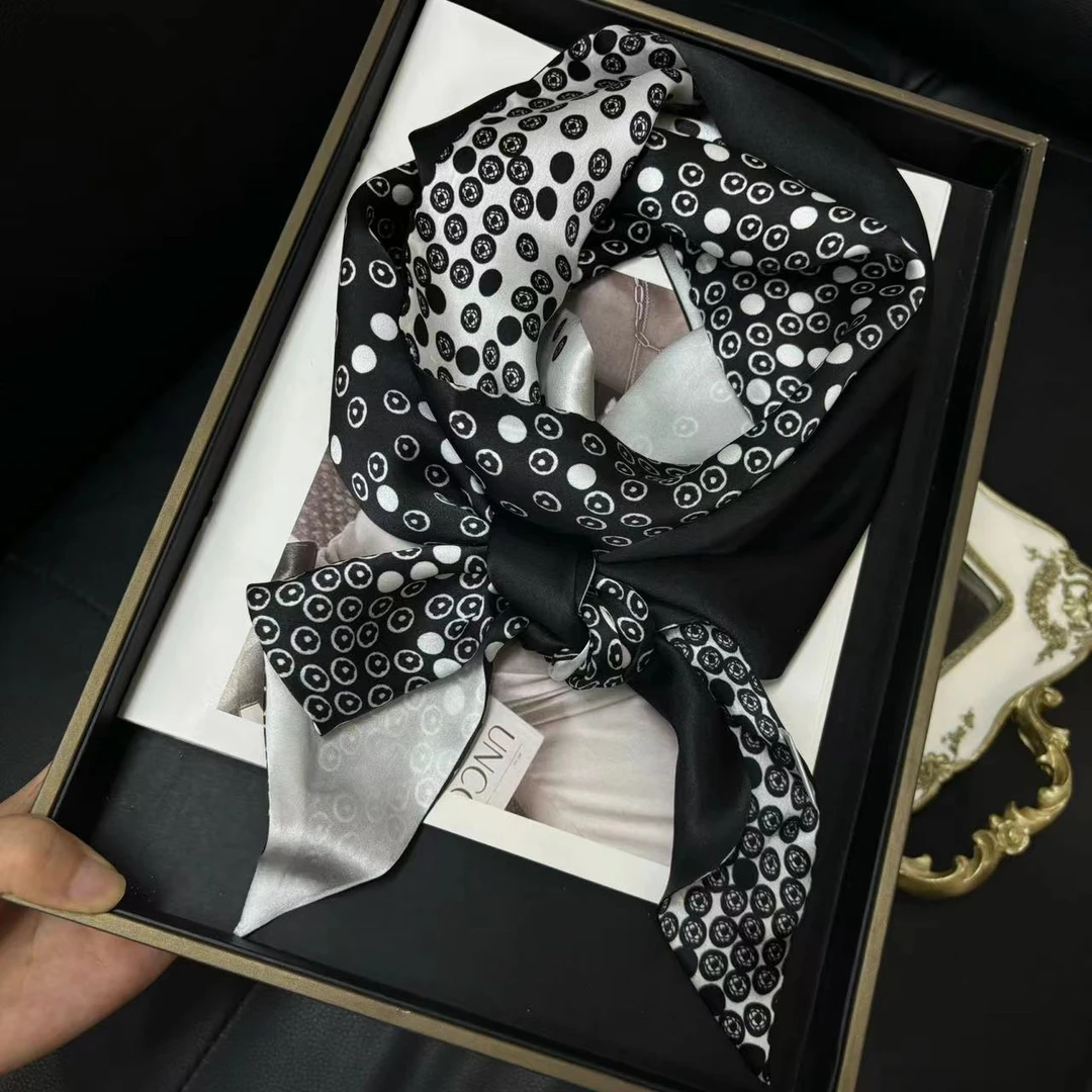 逐梦鸟真丝网红桑蚕丝丝巾斜角飘带高档绸飘带小丝巾领巾繁星点点