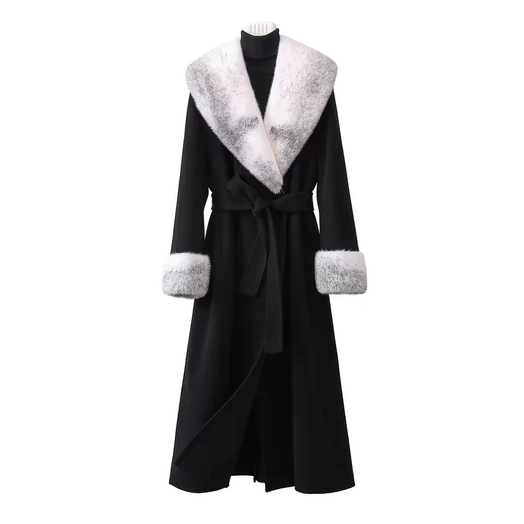 高端貂貂毛领双面羊绒大衣女长款大牌气质高级感毛呢外套带内胆