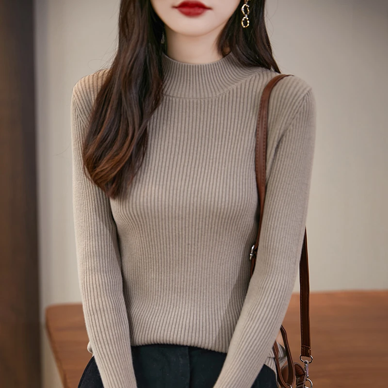 【中厚修身】100%精梳棉秋冬女士半高领打底毛衣修身显瘦