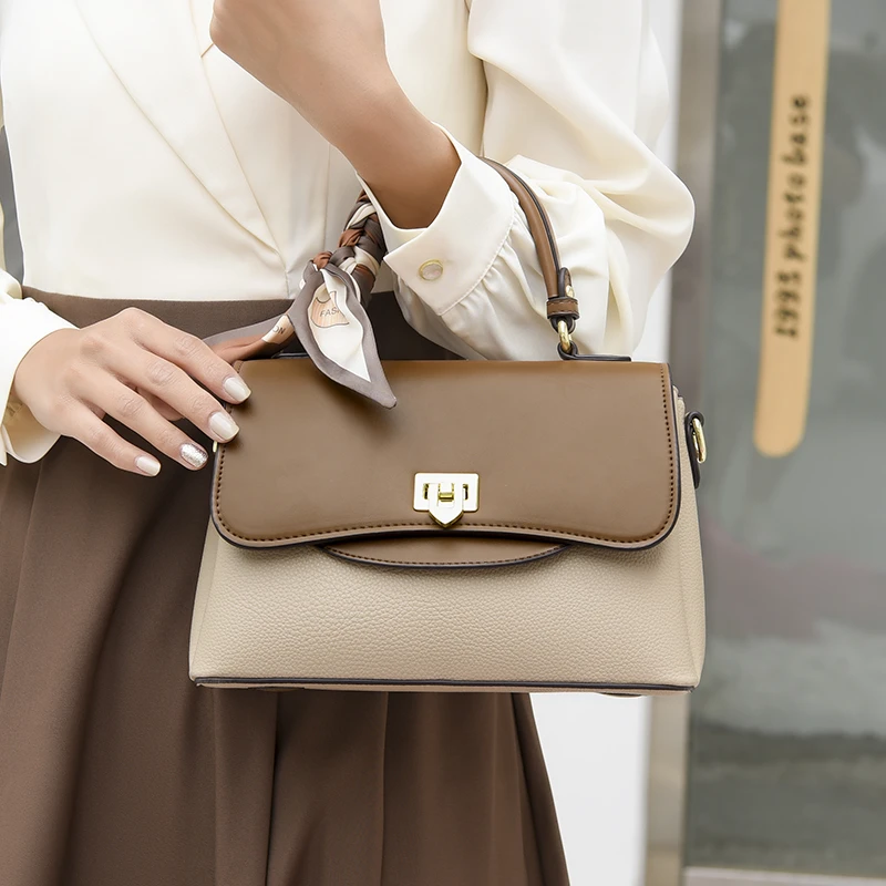 新款大容量拼色宴会包时尚女士单肩包斜挎手提包复古女包托特包