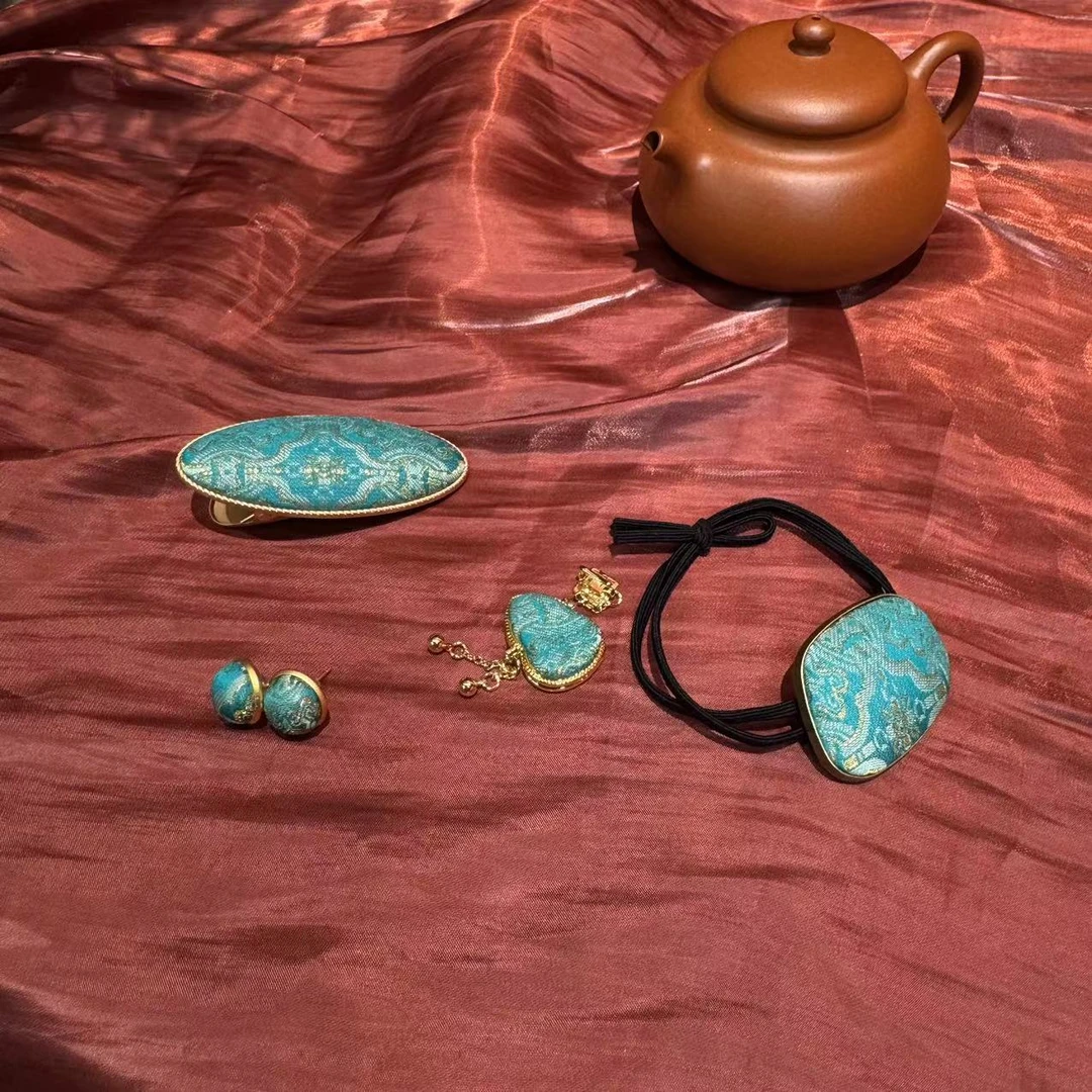 纯手工制作定胜纹整套发圈耳环压襟发夹气质轻奢时尚百搭弹力精致