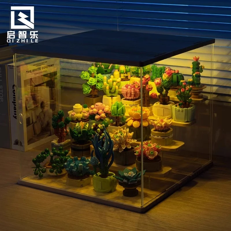 积木花女孩男摆件小颗粒拼装玩具益智女生日礼物多肉植物盆栽花束