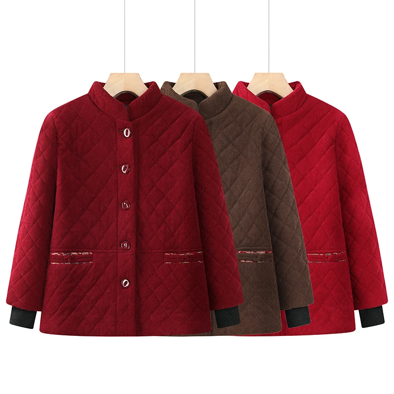 奶奶冬装加绒立领棉衣中老年妈妈大码加肥加厚220斤老太太棉服女