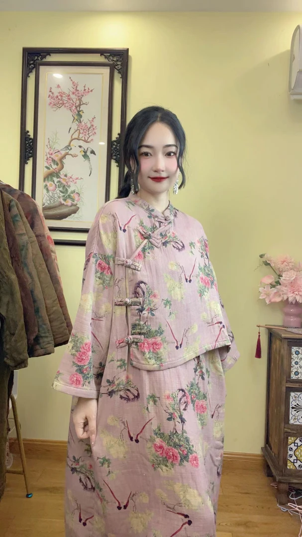 桃兮/加厚复古风气质袍子连衣裙