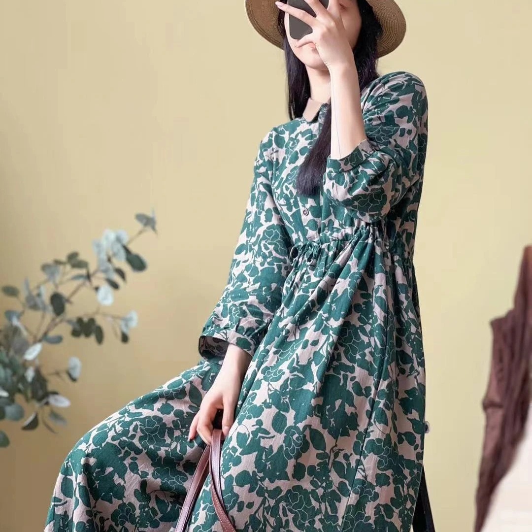 桃兮/秋款植物花卉连衣裙