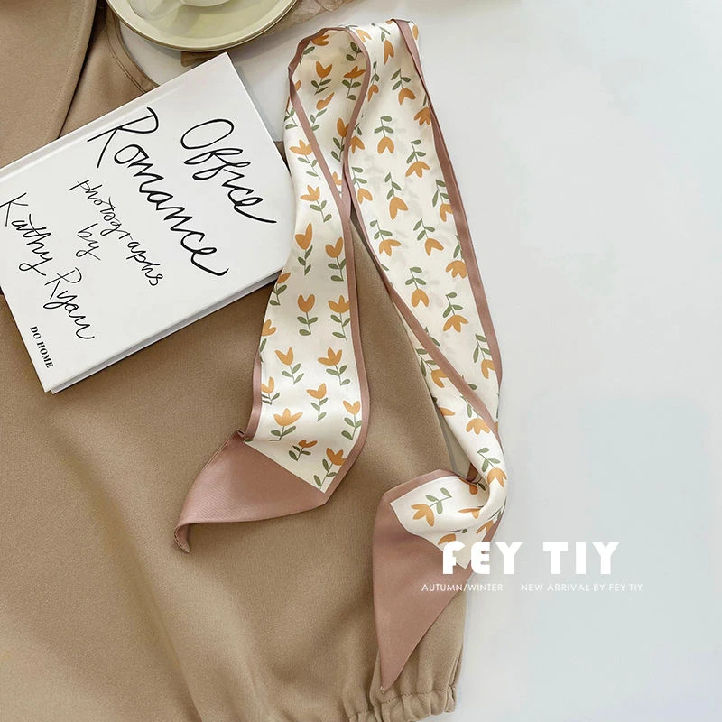 创意高级感卡其裸色系韩版小丝巾飘带扎发带装饰夏职业领巾潮流