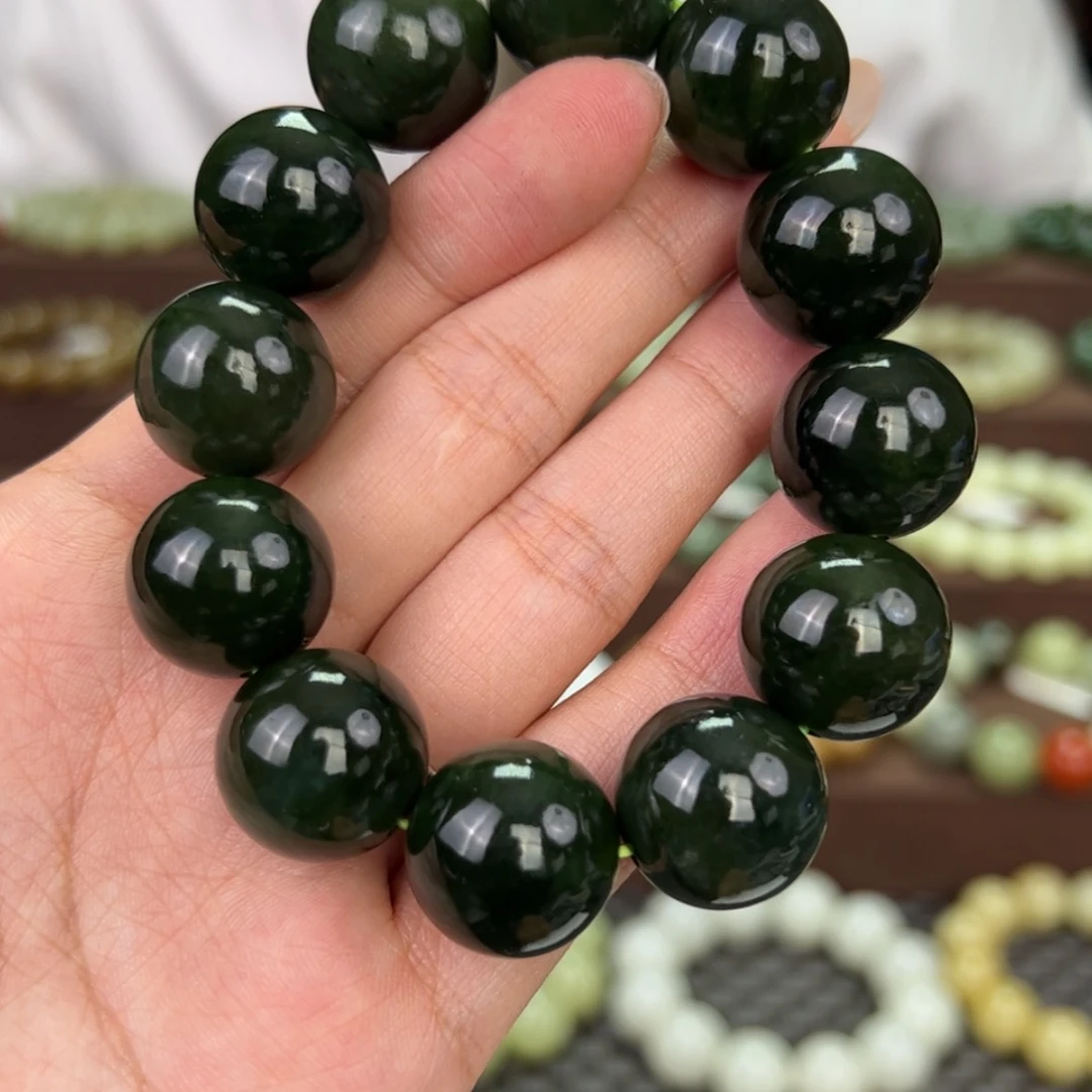 【闪购商品】和田玉手串未镶嵌018俄料碧玉18mm