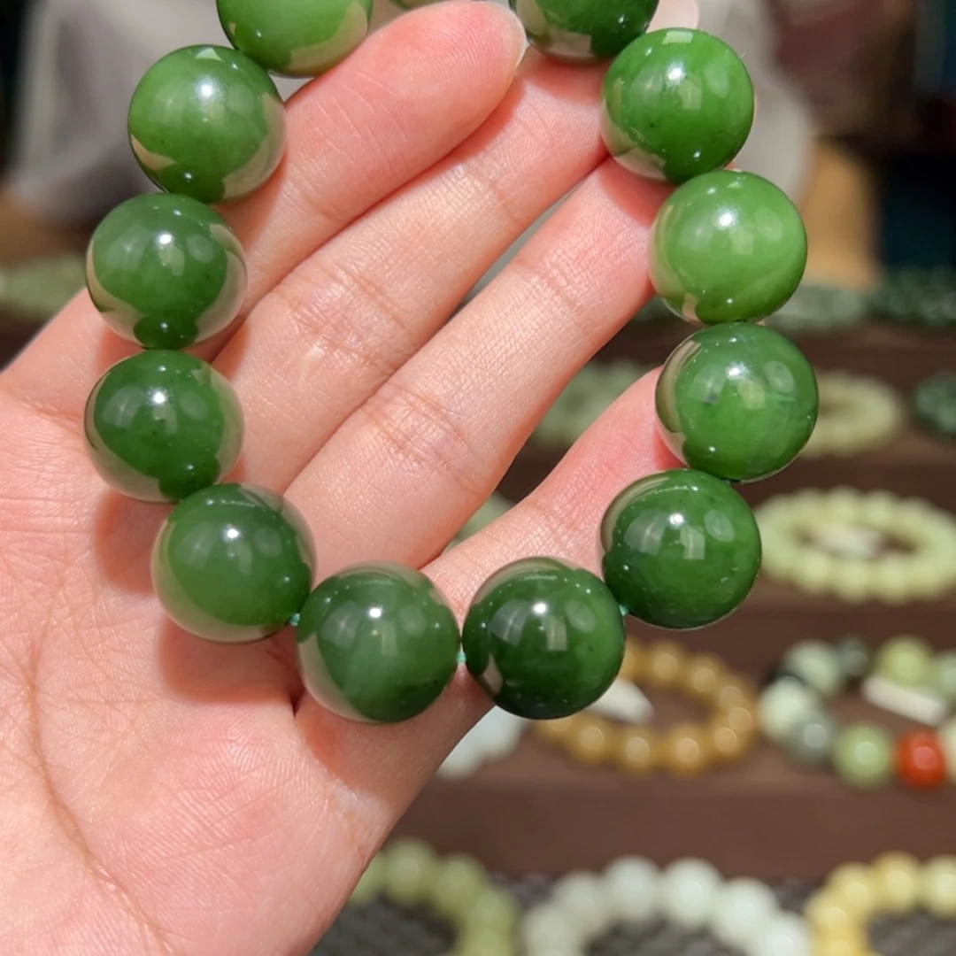 【闪购商品】和田玉手串未镶嵌003俄料碧玉16mm