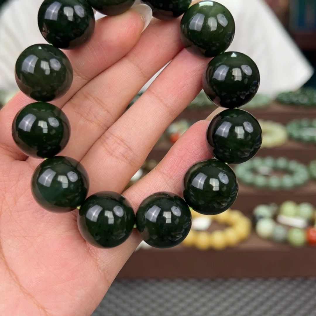 【闪购商品】和田玉手串未镶嵌018俄料碧玉18mm