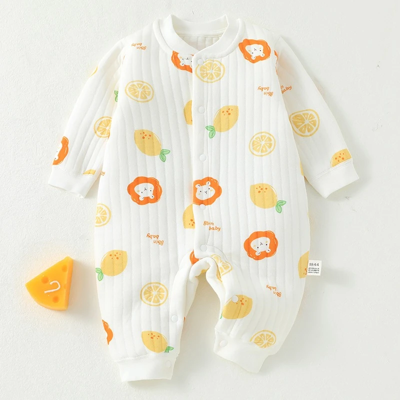 婴儿连体衣三层保暖加厚新生儿衣服纯棉秋冬服装宝宝哈衣内衣爬服