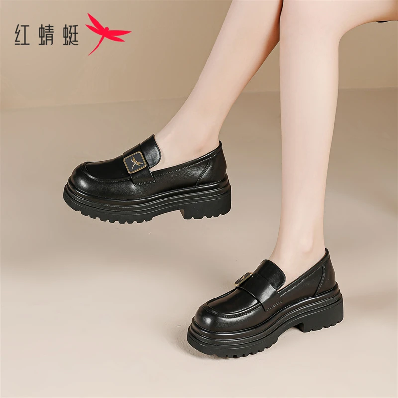 红蜻蜓女式厚底春秋季时尚休闲百搭法式少女风春季平底鞋女单鞋