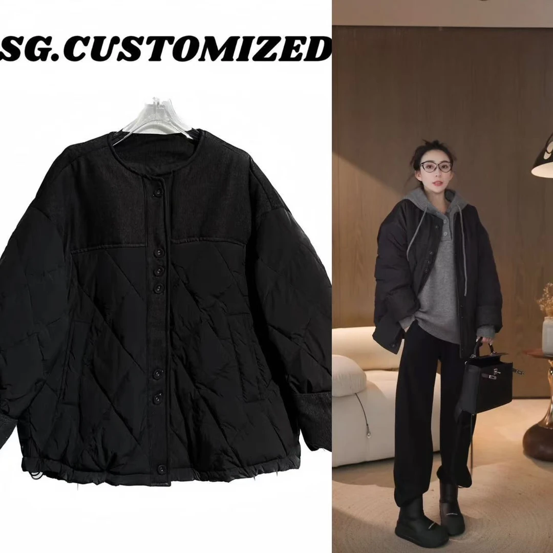 SG/丁雅 设计感 牛仔拼接菱格圆领百搭羽绒服WT-DY20249538