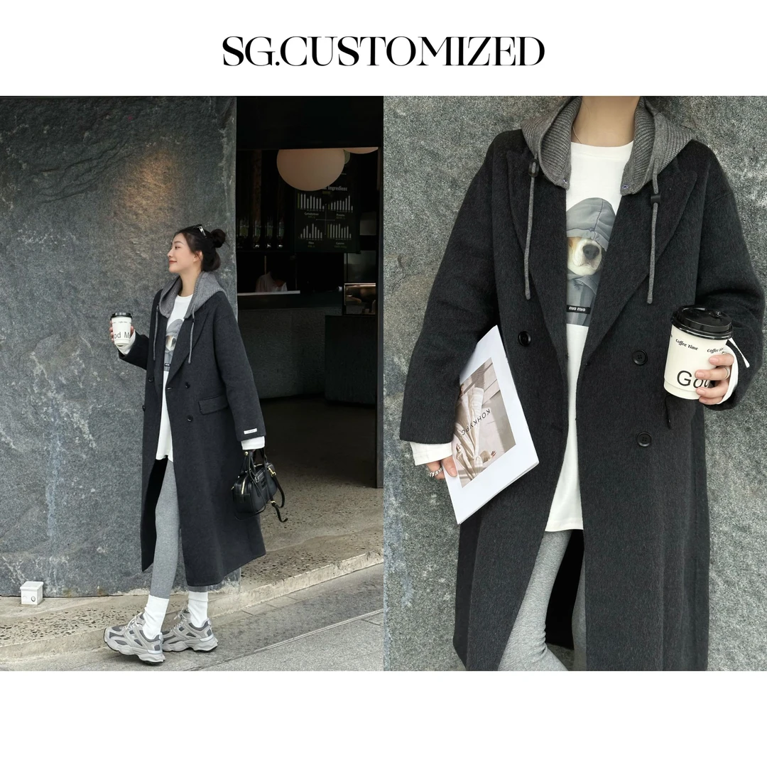 SG/丁雅 格雷系 高级感假两件带帽可拆卸毛呢大衣WT-DY20249439