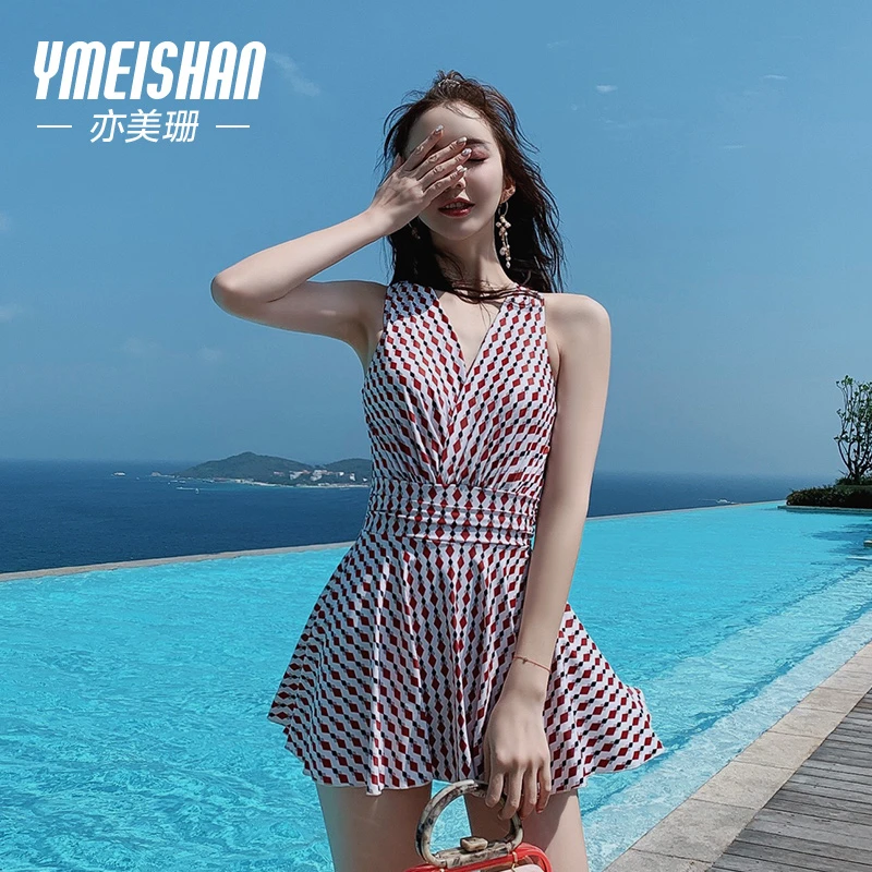 【亦美珊】泳衣YMS199266红色菱形如厕款S-XXL 红色菱形连体款M-XXL