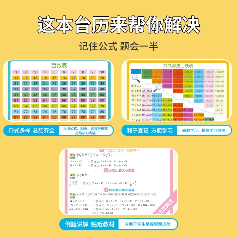 小学数学语文公式台历 极简速算法公式图表小学知识台历正反两用