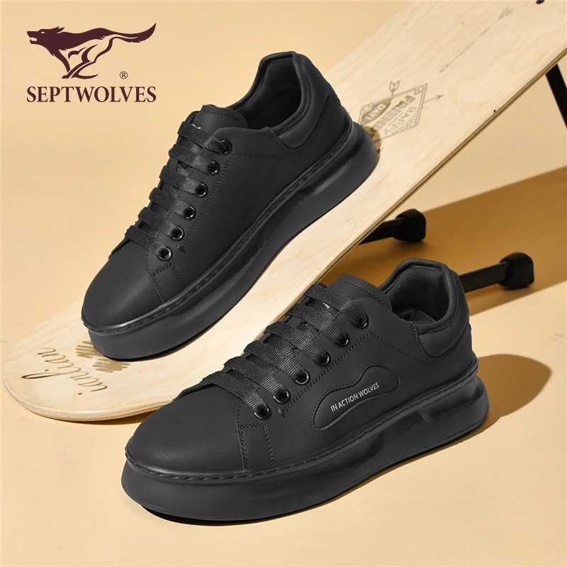 七匹狼黑色休闲板鞋春季新款低帮小白鞋百搭高级男士痞帅炸街鞋男