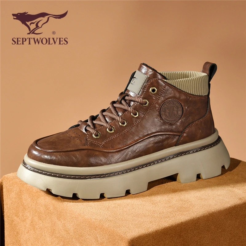 七匹狼男鞋秋冬加绒男靴休闲马丁靴时尚百搭厚底工装靴秋冬时装靴