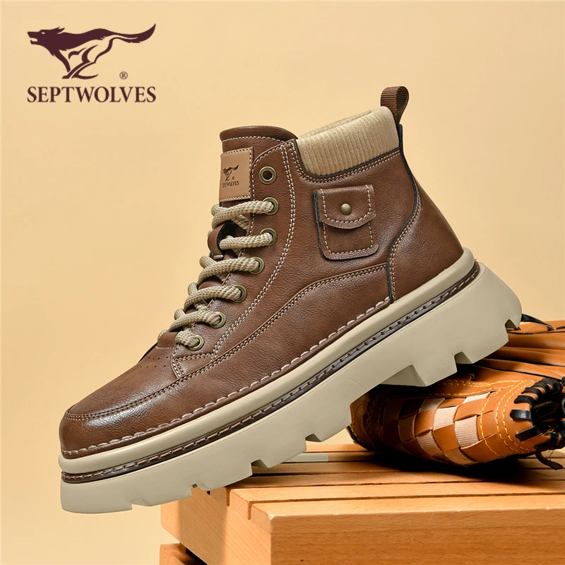 七匹狼男鞋秋冬马丁靴2025新款英伦工装靴厚底百搭高帮鞋秋冬靴子