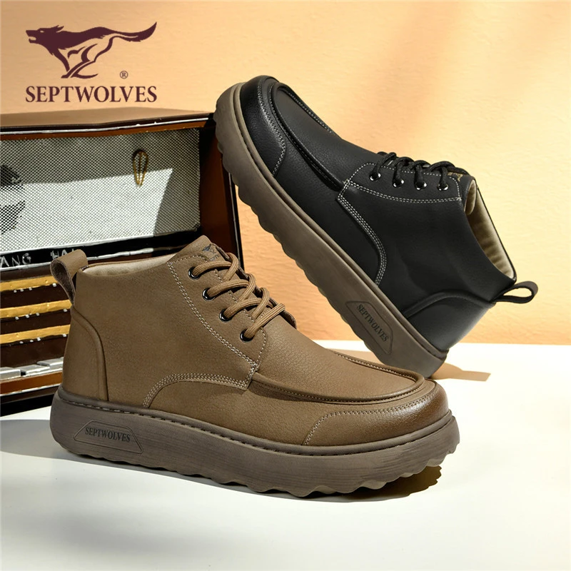 七匹狼马丁靴男款2025秋冬新款男士百搭厚底工装靴增高英伦风皮靴