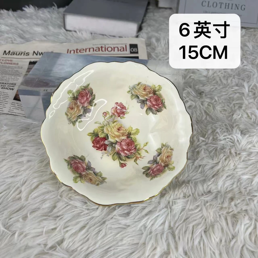 陶瓷欧式老镇玫瑰6英寸花边碗