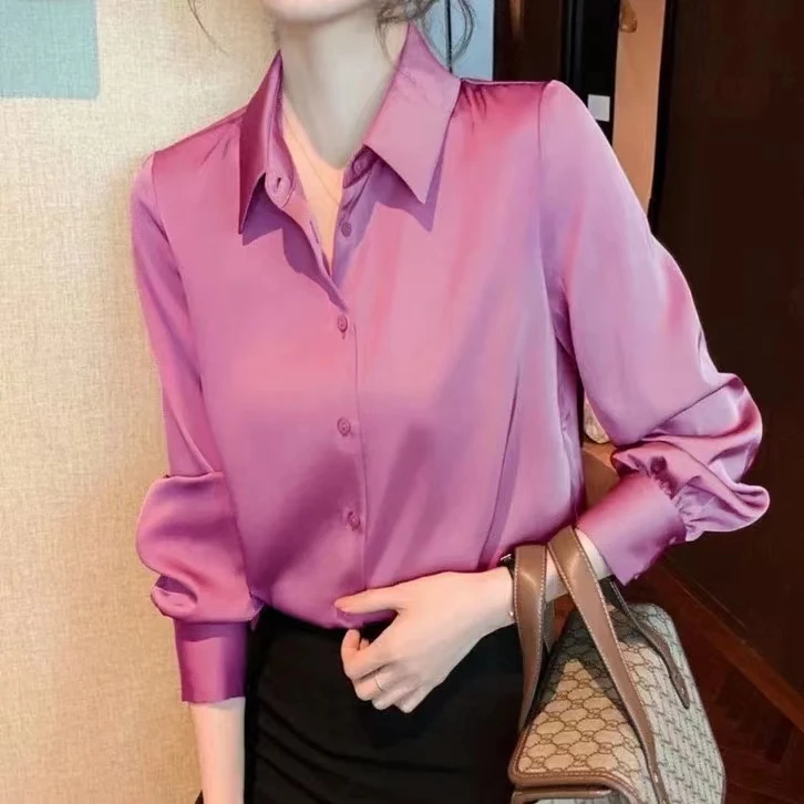 女士长袖衬衣春夏季宽松纯色气质打底设计感显瘦时尚洋气轻奢衬衫