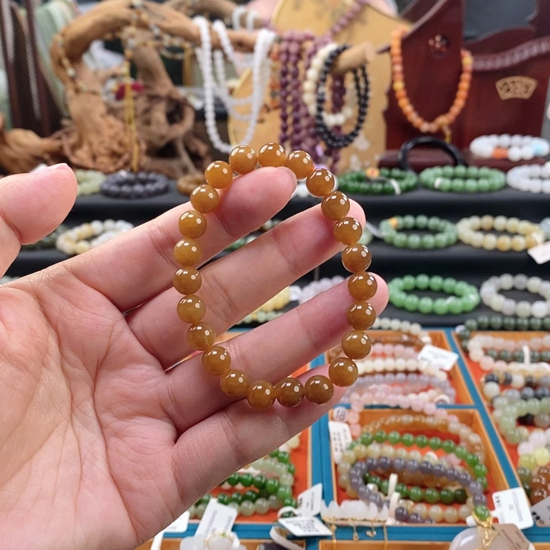 和田玉手链 8MM未镶嵌且末蜜糖