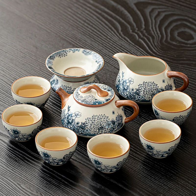 功夫茶具青花汝窑家用办公会客泡茶轻奢简约中式茶壶茶杯喝茶器具