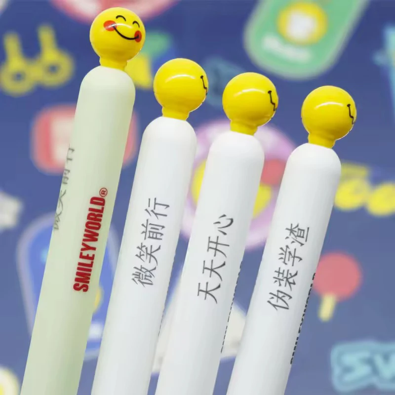 kaco灵悦笑脸中性笔定制ST尖按动式笑脸表情包书写学生国乒笔