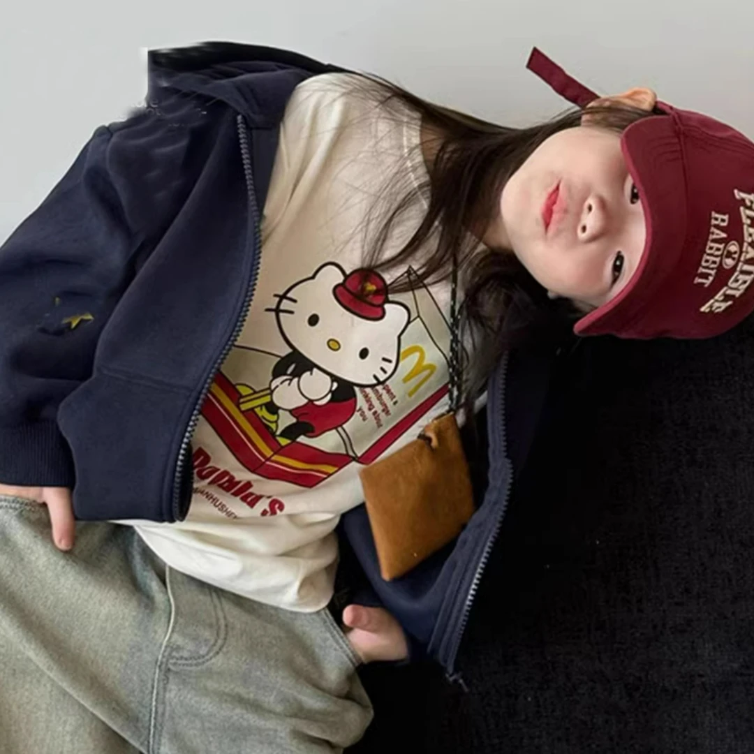 【两件套】童装2024秋季新款减龄宽松连帽外套韩版加绒外套