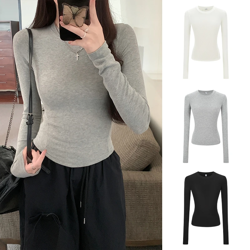 Moses Queen/魔西女王圆领正肩秋冬长袖t恤女显瘦内搭打底衫上衣