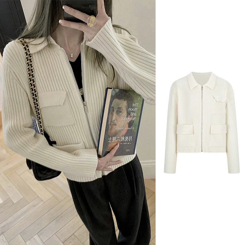 Moses Queen/魔西女王秋冬款拉链针织开衫毛衣外套女装高级感外搭