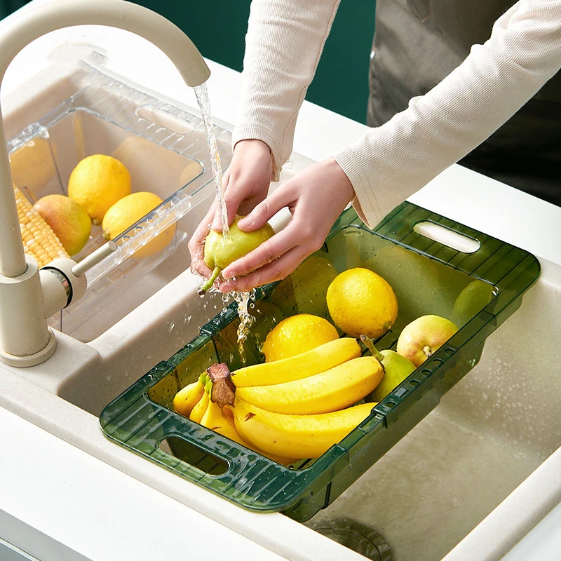 厨房水槽伸缩置物架沥水篮透明亚克力水槽沥水碗架菜盆家用多功能