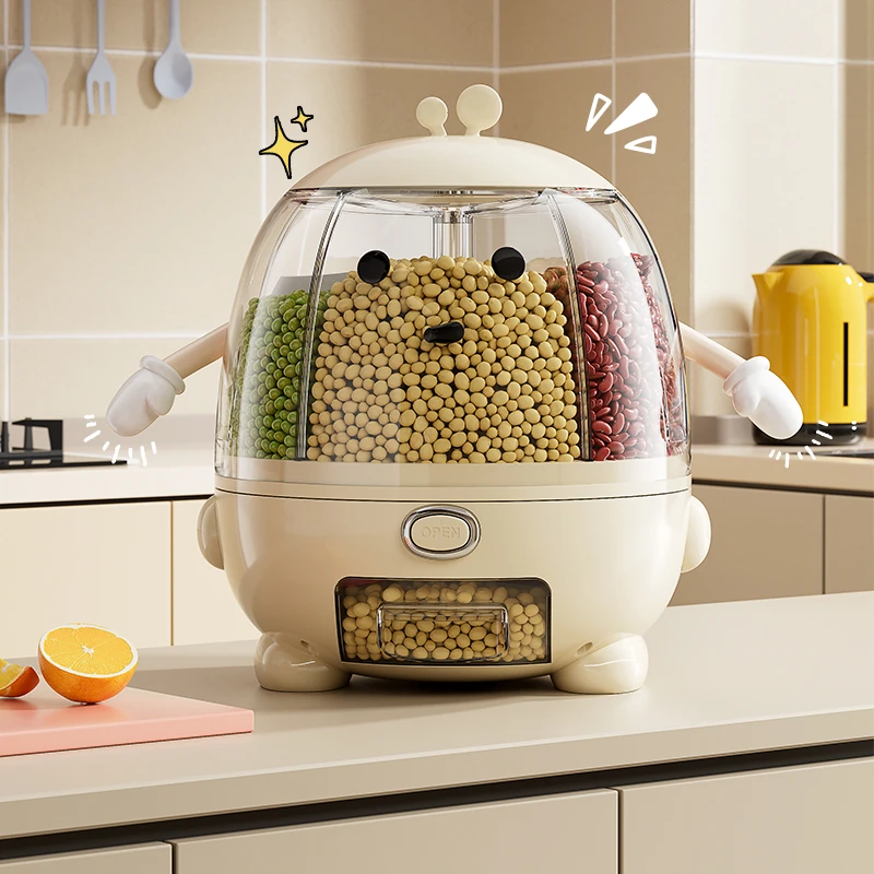 橱明星萌系旋转杂粮桶多功能U趣分格五谷杂粮收纳罐家用按压米箱