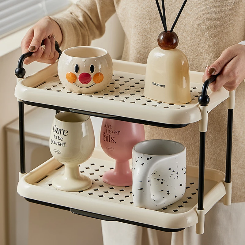 橱明星杯子收纳置物架桌面茶具茶杯收纳架家用餐边柜双层沥水杯架