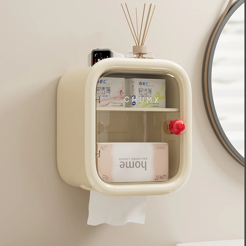 橱明星卫生间壁挂厕纸盒免打孔纸巾盒大容量防水防尘卷纸收纳盒