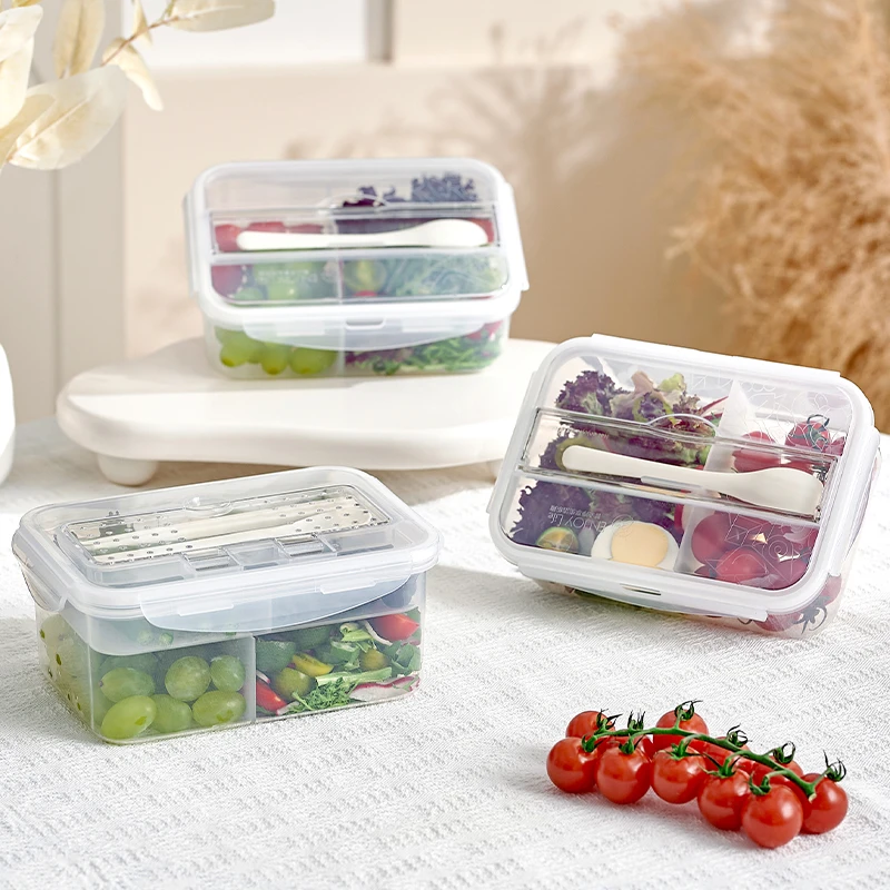 橱明星保鲜盒大容量分格水果沙拉冰箱收纳盒可加热双层带勺饭盒