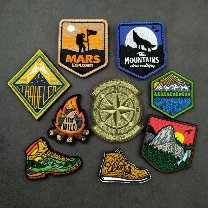 户外探险露营士气章刺绣魔术贴章森林深处臂章贴风景旅行背包贴章