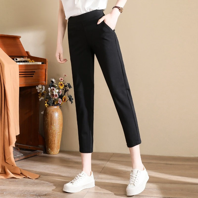 冰丝开叉铅笔裤女2024新款高腰显瘦薄款九分小个子春夏百搭休闲裤