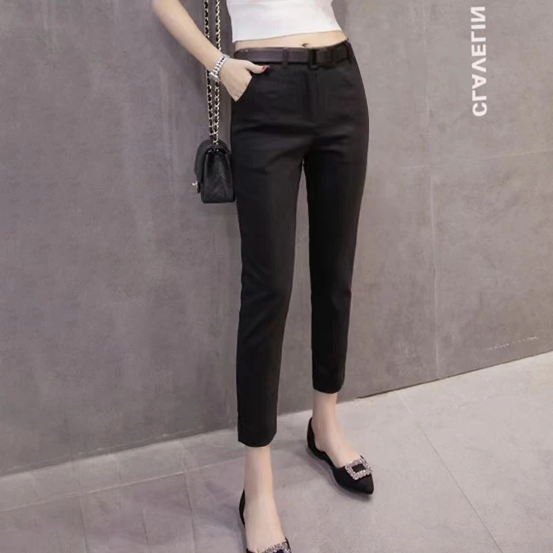 黑色西装裤子女2025春秋职业小个子九分裤显瘦弹力修身直筒休闲裤