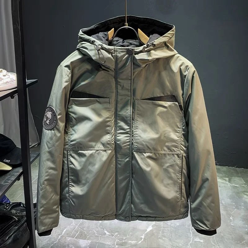 潮牌白鸭绒羽绒服男士2023年冬季宽松冲锋衣短款工装大码连帽外套