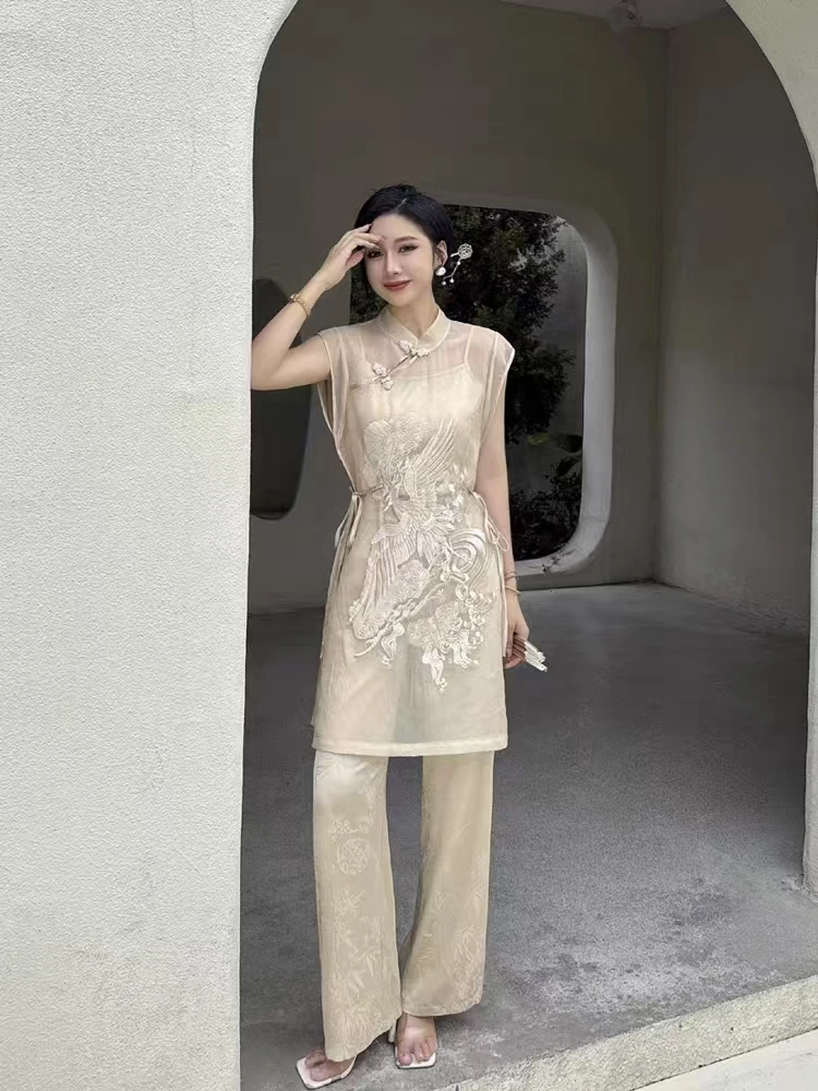 （倾国倾城）新中式国风重工刺绣三件套时尚设计师款显瘦女士套装