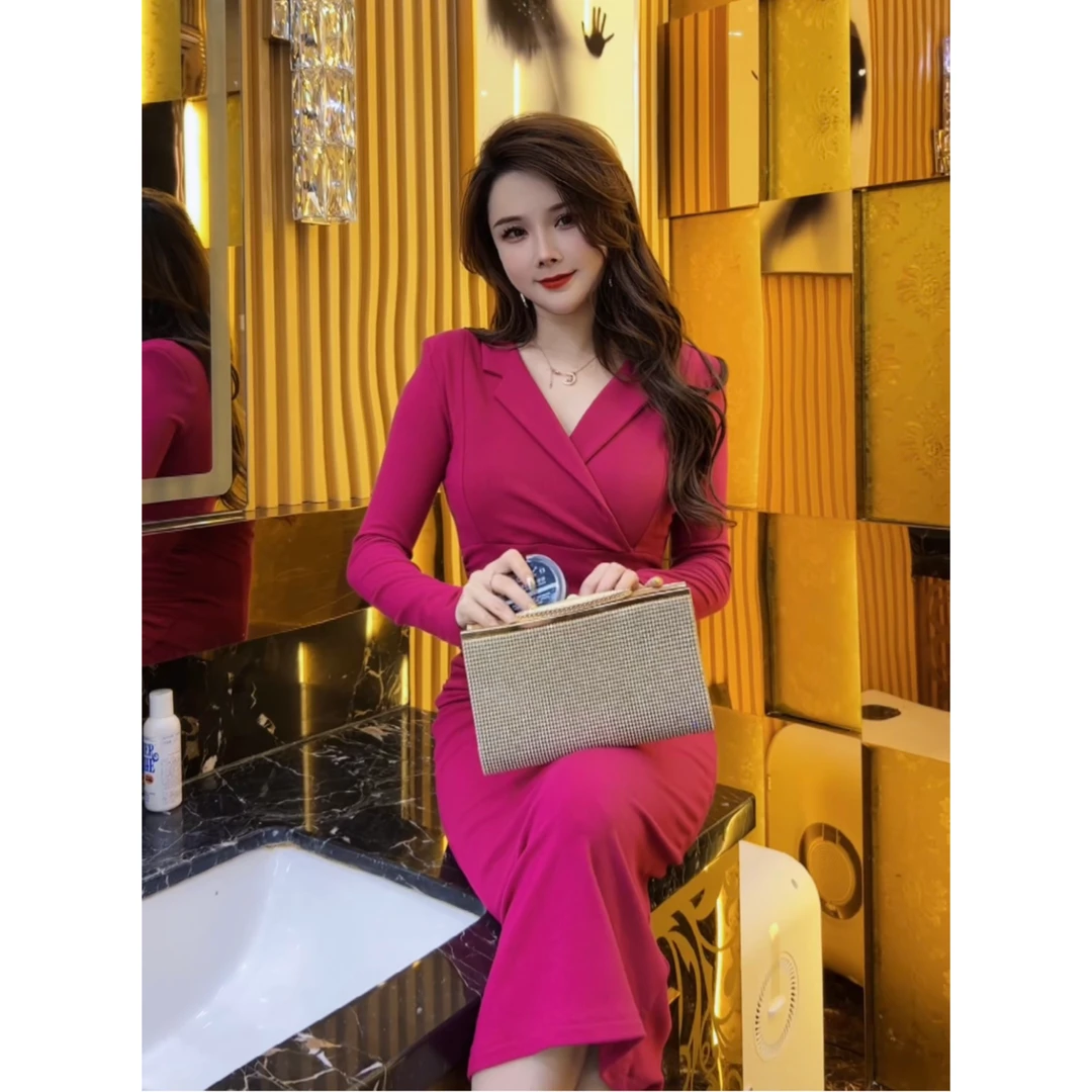 【周周】人棉加绒修身女装长袖显瘦短款连衣裙YM221147