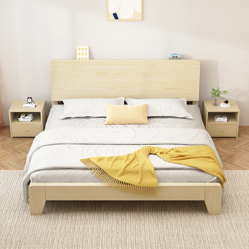 全实木松木床现代简约1.5双人1.2米单人床北欧小户型卧室原木大床